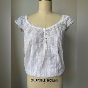 Hollister Co. Y2K White Lace Babydoll Coquette Fairycore Cotton Blouse